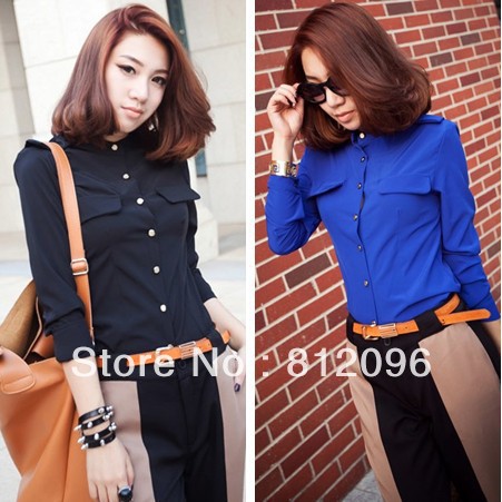 2013 new Promotions hot trendy cozy women blouse shirts jacket T-shirt Fashion exquisite simplicity collar gold buckle Slim