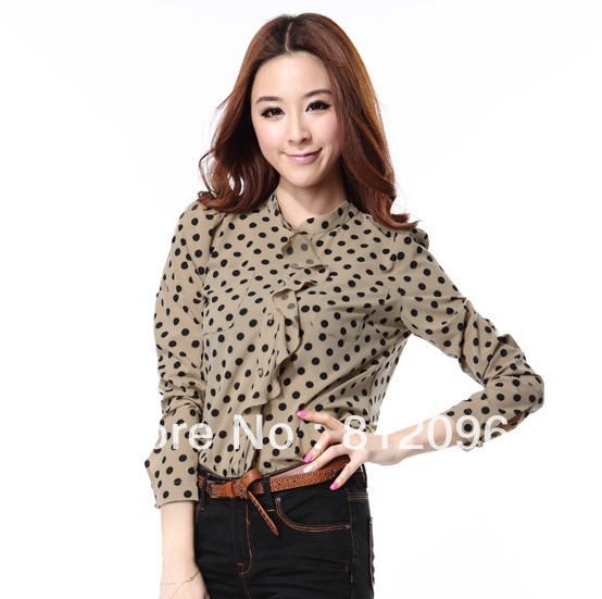 2013 new Promotions hot trendy cozy women blouse shirts jacket T-shirt Fashion Korean version of Slim chiffon dot