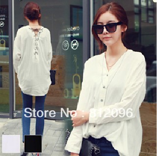 2013 new Promotions hot trendy cozy women blouse shirts jacket T-shirt Fashion v neck breasted strap blouse