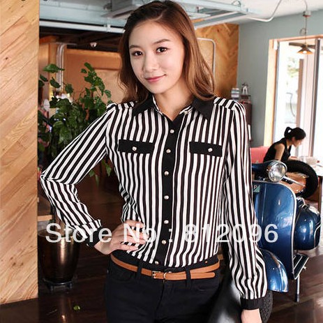 2013 new Promotions hot trendy cozy women blouse shirts jacket T-shirt Fashion Women stripes lapel long-sleeved
