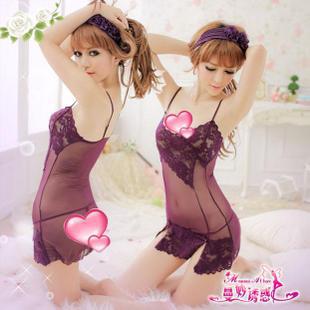 2013 new purple transparent braces personal interest nightgown sexy lingerie Free shipping