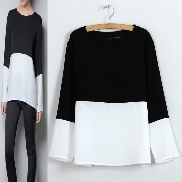 2013 new round neck black and white stitching shirts /1 piece Free shipping/DZ031