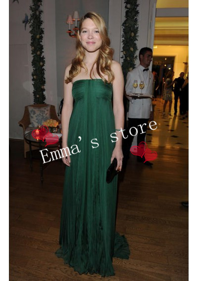 2013 New Sexy Off 50% Fashion Elegant Matching A-Line Cheap Strapless Tiered Chiffon Green Ladie's Evening Prom Celebrate Dress