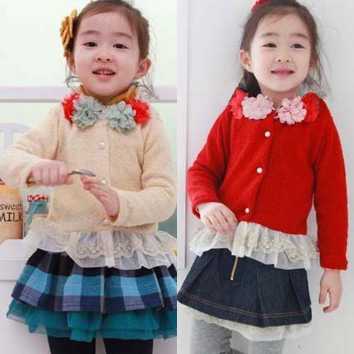 2013 new spring clothes child autumn three-dimensional flowers cardigan coat lace flower blouse free shipping