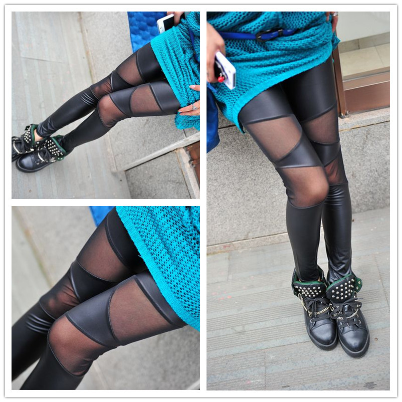 2013 new Spring  Fashion Stretch Black Leather Pants Sexy Leggings Tights For Women