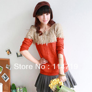 2013 NEW Spring Hot-selling Fashion Korean Style  women ladies Clothing plush color block decoration tassel o-neck loose sweater