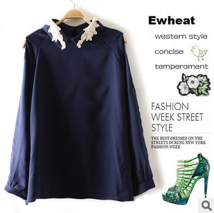 2013 New Spring Lace-neck Off Shoulder  Solid Pullover Shirt  4 Colors