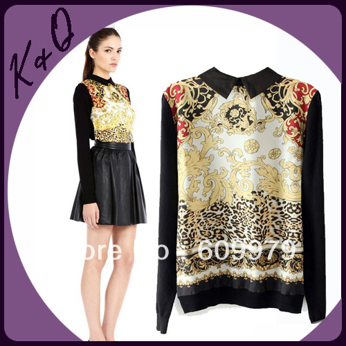 2013 new spring Retro Prints Chiffon long-sleeved shirts floral prints for women size of S, M, L Factory dropshipping