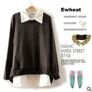 2013 New Spring Splicing  Back Open Pullover Shirt  Two pieces   2 Colors