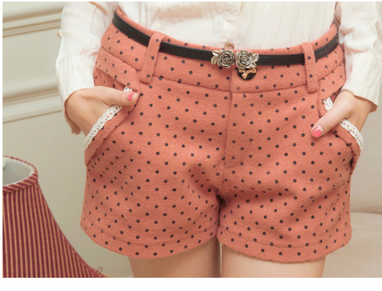 2013 new spring sweet  polka dot double pocket lace fashion shorts