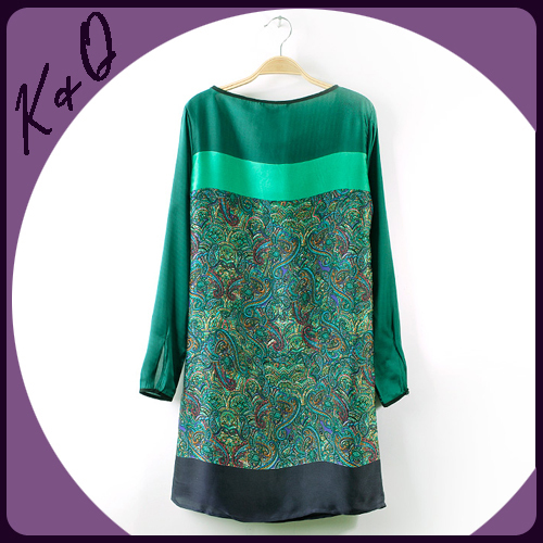 2013 new spring vintage green dress print chiffon dress with good quality size of S, M, L, factory dropshipping