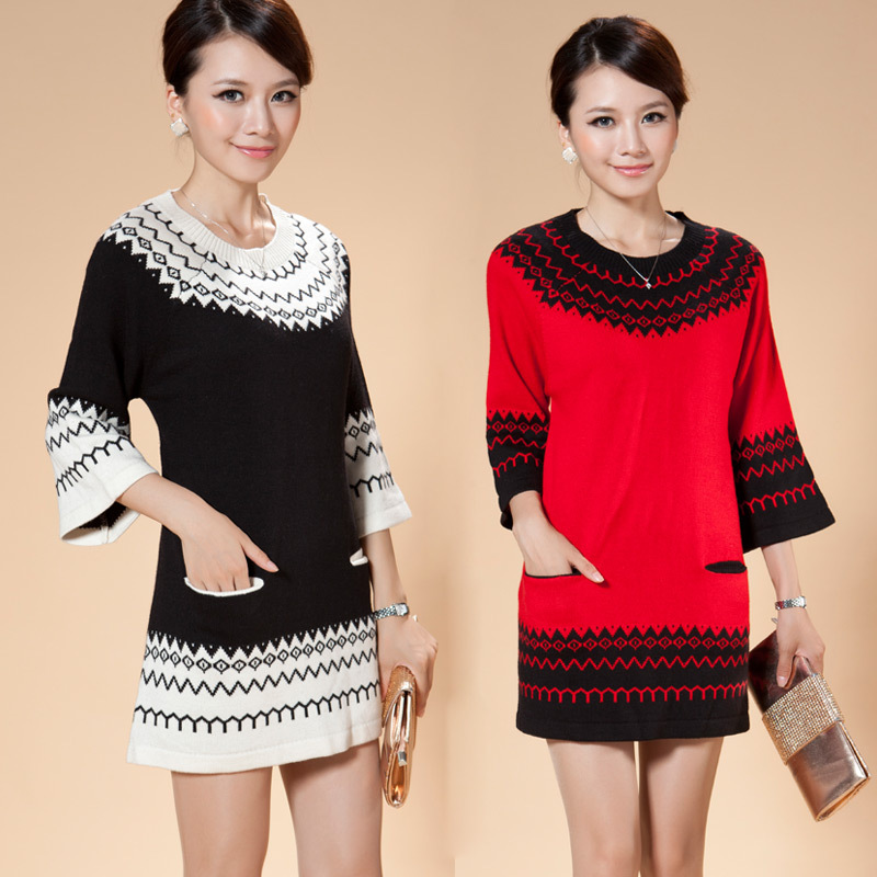2013 new Star fashion sweet bohemia slim sweater dress,Elegant o-neck three quarter sleeve wool sweater knitted pullover YY162