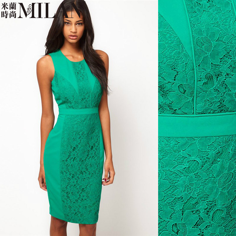 2013 new star of the same paragraph elegant lady crocheted lace embroidery Slim short green dress banquet evening wear