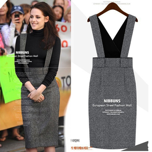 2013 New  Star Style winter women woolen Blend dress slim  strap tank dress Sleevelessskirt Dark Grey, Free shipping QY13011515