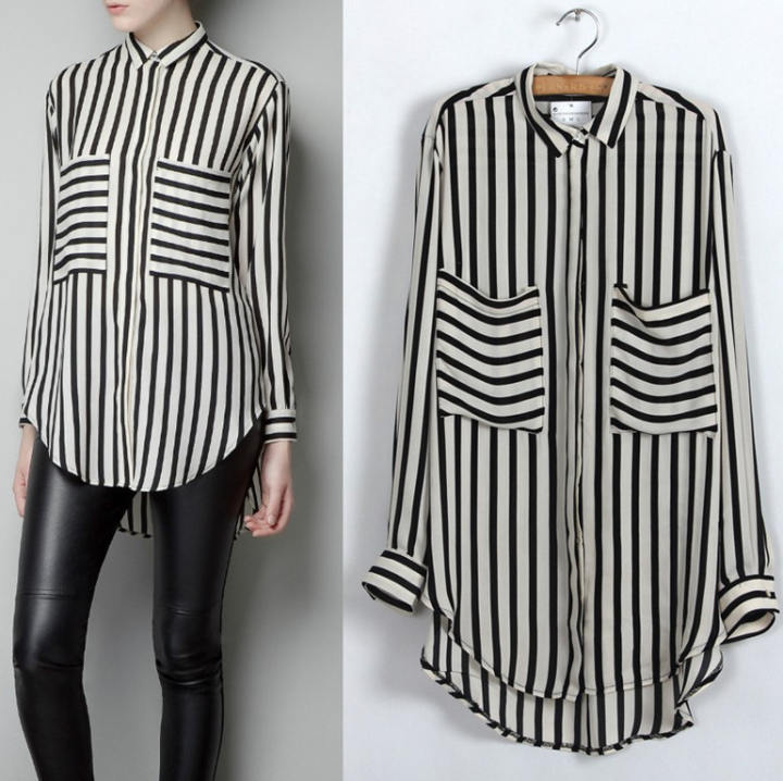 2013 new stripe large size long sleeves women shirt /free shipping stripe vintage turn down collar shirt/DT344