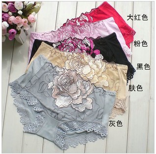 2013 new style 100pcs/lot bamboo fiber underwear panties lace  peony flower Country flower rich embroidery intimates +2pcs free