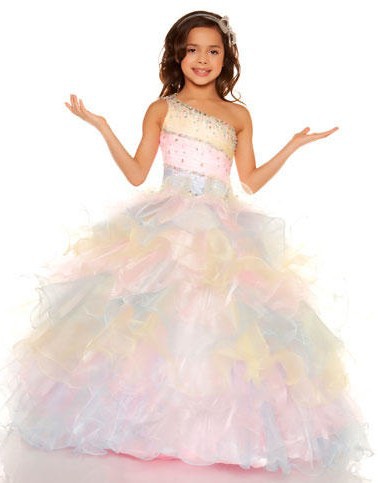 2013 New Style A-line Satin Strappy Embroidery Beading Layered Flower Girl Dress