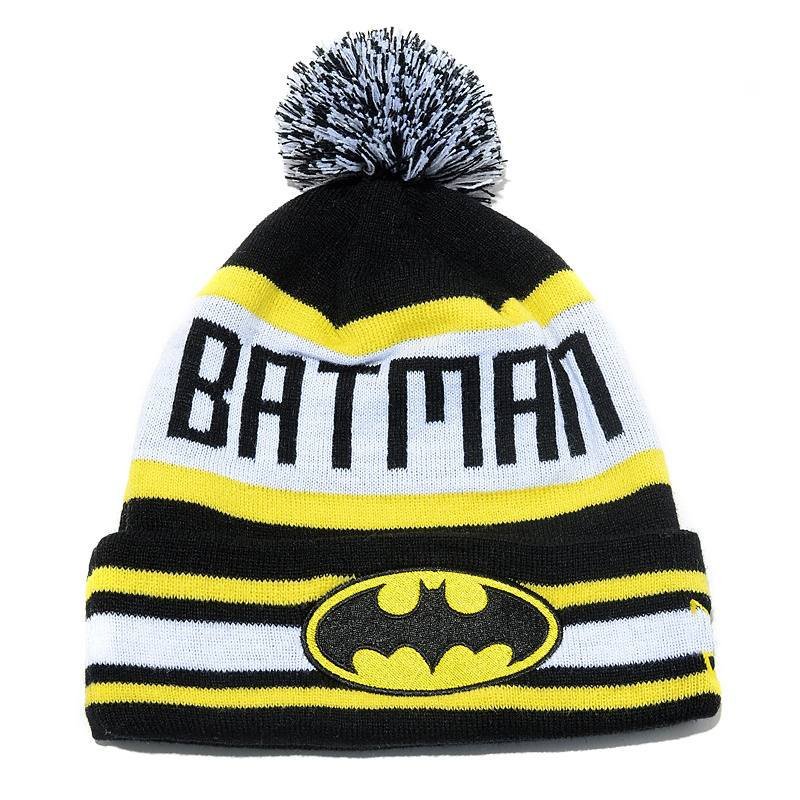 2013 New Style, Free Shipping,  Black batman beanies with pom top and yellow and black streak