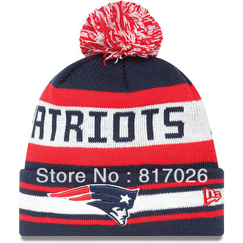 2013 New Style, Free Shipping, Patriots beanie with pom top,  sport teams beanie, winter crochet hat for men