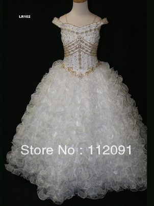 2013 New Style Pretty Sweetheart Off-The-Shoulder Spaghetti Straps Sleeveless  Floor-Length Ball Gown Girl Pageant Dress