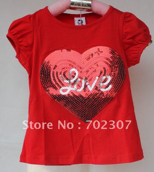 2013  new    style   t-shirt  B2W2  t shirt   Girls T-Shirts  Short Sleeve T-Shirt . 5PCS/lot  ww005   red