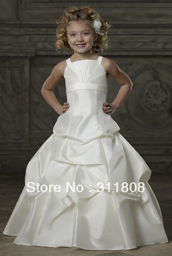 2013 New Style Taffeta Pleats White/Ivory Custom Made Designer Beautiful Cheap Flower Girl Dress