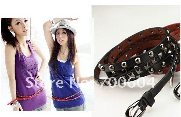 2013 New Style women's fashion Faux Leather Belt Double Circle Rivet Waistband 5 pcs MOQ mix colors wholesale