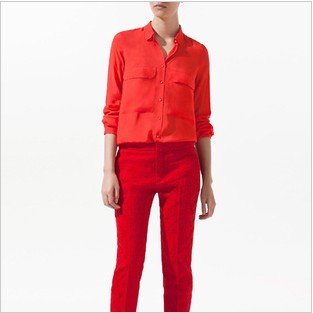 2013 new style women's Little gold buckle pocket shirt long-sleeved Turn-down blouse free shipping