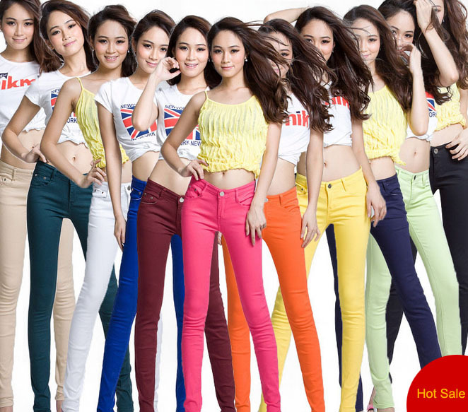 2013 new style Women Sexy Candy Colors Pencil Pants Slim Fit Skinny Stretch Jeans Trousers Hot Free Shipping