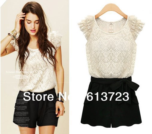 2013 New Summer Dress High End Fashion Women Lace Tops Jumpsuit Lady Casual Leotard Patchwork 485