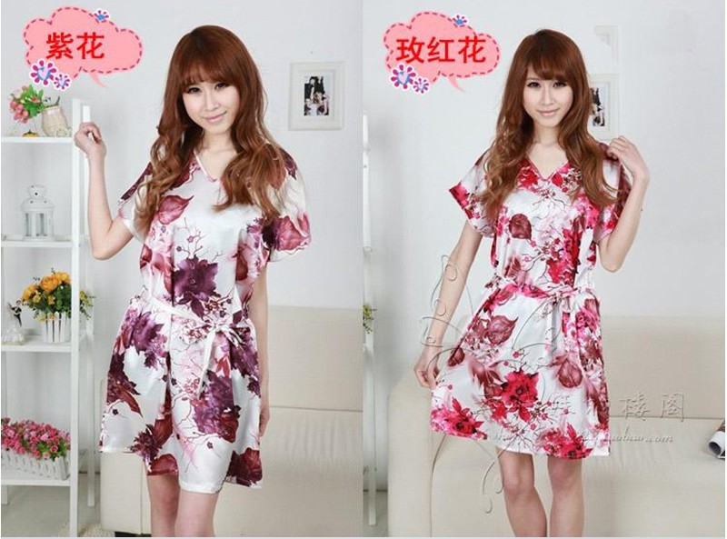 2013 new summer flower V collar sexy silk- nightgown lace tracksuit cute short-sleeved pajamas