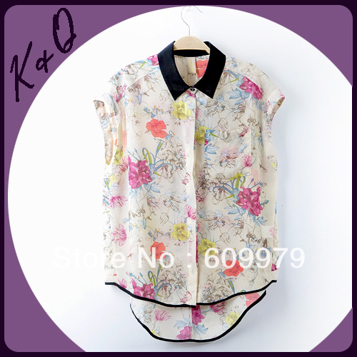 2013 new summer short sleeve Chiffon floral prints blouse for women size of S, M, L Factory dropshipping