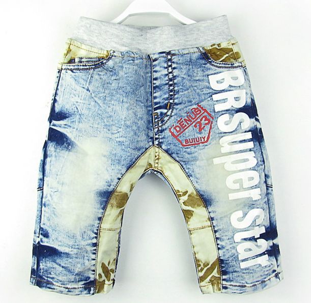 2013 new summer wear  children's clothing original single boy and girl washed  elastic waist  denim shorts jeans free shipping