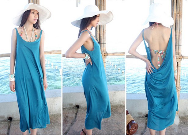 2013 new summer women fashion long dress Sophie ocean full pleated bohemia ladies beach dresses racerback dress , free shipping