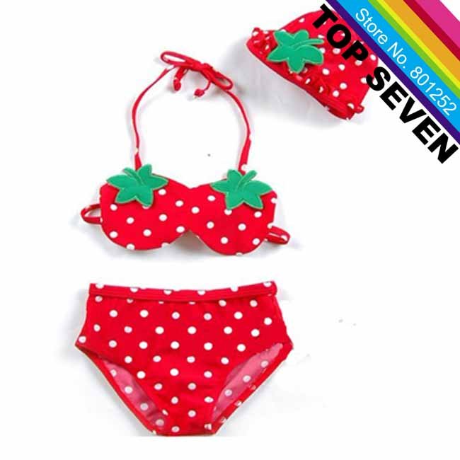 2013 New~Toddler Girls' Red Bikini Three Piece Swimwear Swimsuit Swimming Suit Bathing Suit Costume, 5pcs/lot,  #S2-025, CF