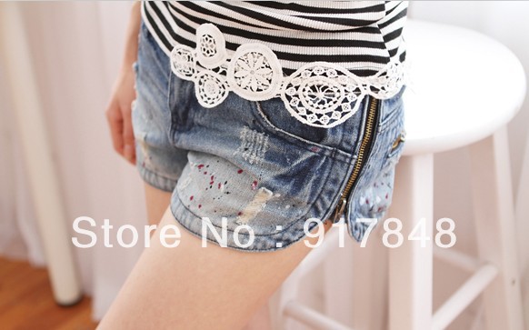 2013 new trend loose unedged frazzle sides zipper graffiti hot shorts   women super fashion retro cool hot denim shorts