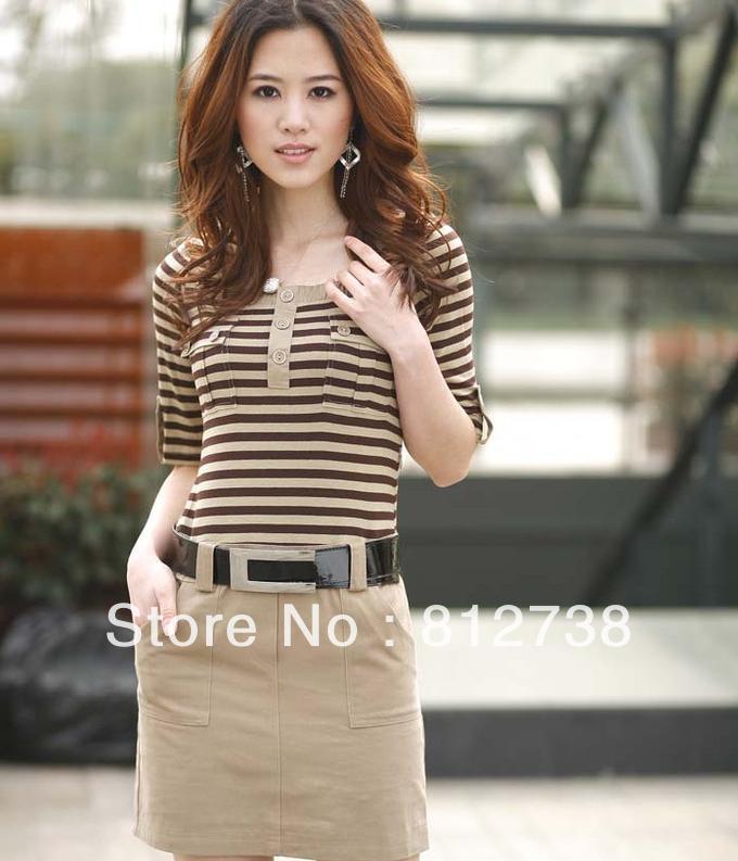 2013 new trend striped stitching dress skirt suit to fashion dresses (free send a fashion belt) free shipping