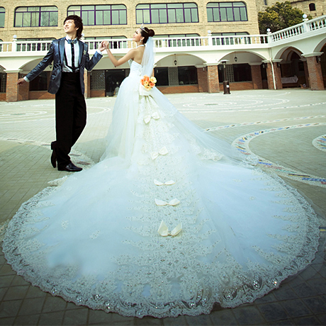 2013 new wedding luxurious lace long tail Korean straps sweet princess bride wedding wedding dress