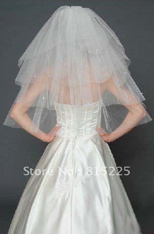 2013 New Wedding Veil Bridal Accessories Tulle Beaded Edge Multi Layer Short Length Veils White Tulle Fabric Classy
