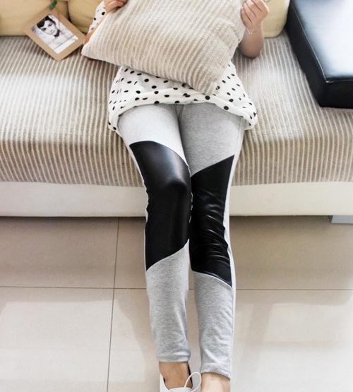 2013 new Weight-loss the knee symmetrically splicing faux leather fashion body sculpting was thin Leggings