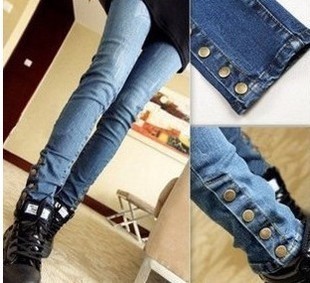 2013 New women breasted button trousers thighs pencil jeans,Free Shipping X125