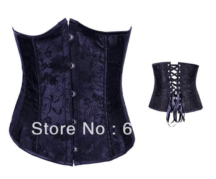 2013 New Women buster Corset(underbust) Sexy Lingerie (bustier + g-string) satin black 0864