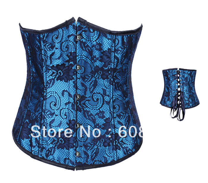2013 New Women buster Corset(underbust) Sexy Lingerie (bustier + g-string) satin blue 0863