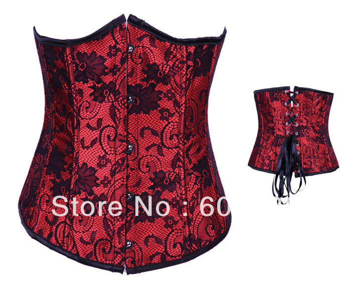 2013 New Women buster Corset(underbust) Sexy Lingerie (bustier + g-string) satin red 0862