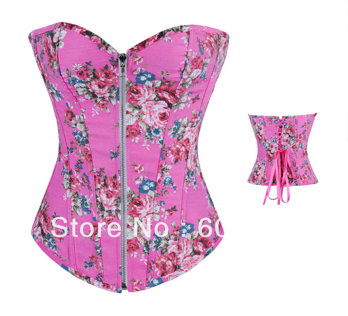 2013 New Women bustier satin zip Sexy Lingerie lady intimates Corset pink 1732