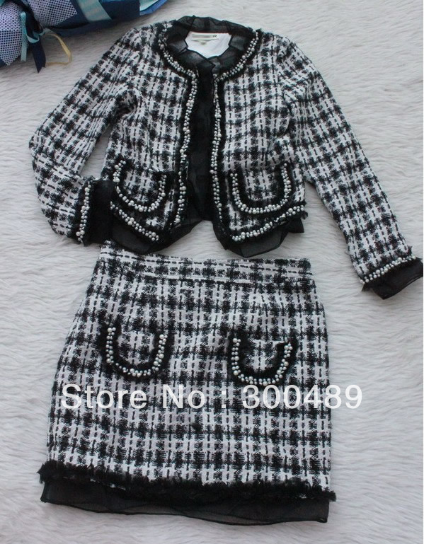 2013 new women elegant sexy lattice wool OL office ladies coat with short dress