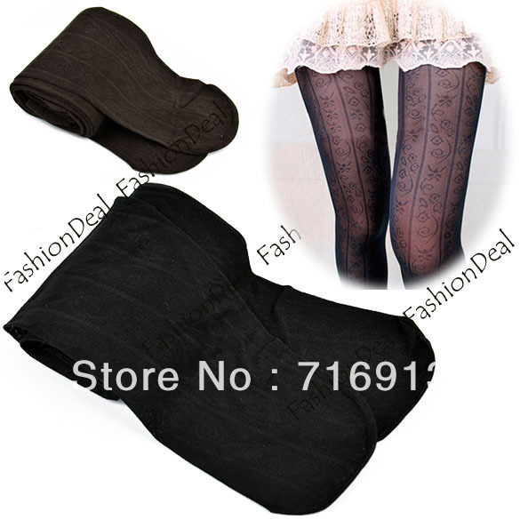 2013 New Women Ladies Beautiful Sexy Slim Vertical Vine Pattern Pantyhose Leggings Velvet Stockings Free Shipping 10242