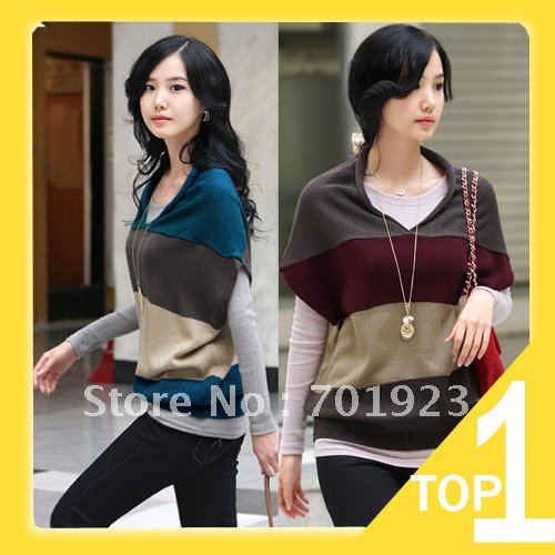 2013 new women's autumn and winter, high-quality lamb wool material, tri-color stitching design, bat sleeve sweater  Y1033