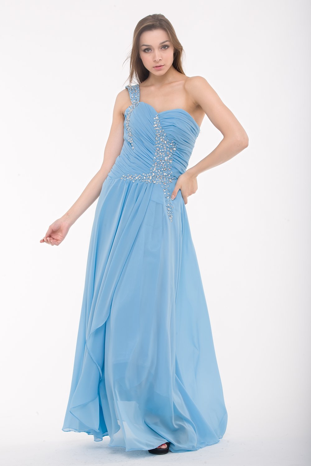 2013 NEW Women's Evening Dress One Shoulder Party Gown Prom Bridal Wedding Formal Ankle-Length Attire Blue LF094