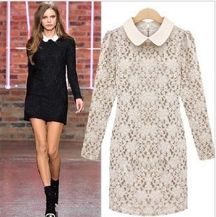 2013 new women's fashion star models lace long-sleeved dress